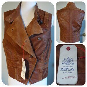 NEW REPLAY Women's LARGE Motorcycle Vest, Leather/Suede $710